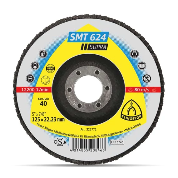 Klingspor lamellás csiszolótányér 125x22.23mm 40 SMT 624 N Kúpos